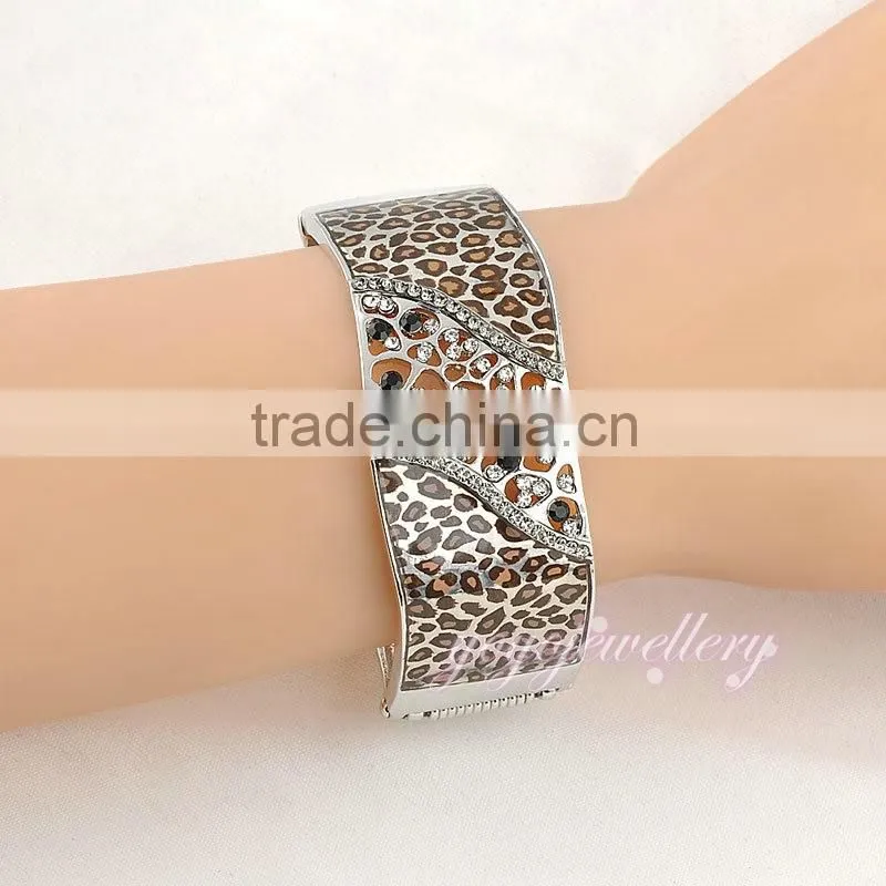 Luxury leopard white gold crystal enamel latest design daily wear bangle