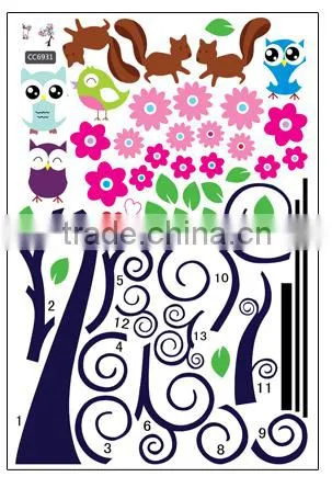 ALFOREVER the colorful owl tree sticker,putty owl decals