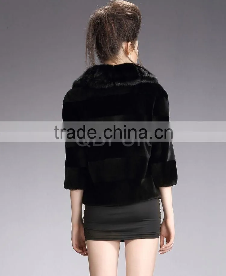 QD29219 New Design Top Rabbit Fur Jacket With Mink Fur Collar