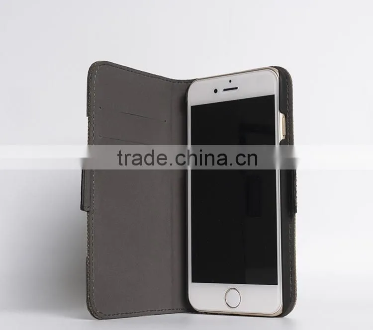 Full-grain cowhide leather with retro 18oz waxed canvas case for iPhone 6s plus handmade waxed canvas bag case for mobile phone