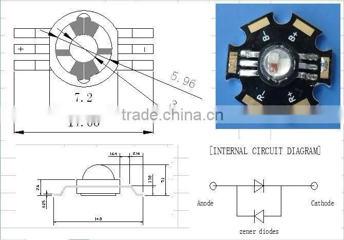 High quality 3watt led red,green and blue with pcb