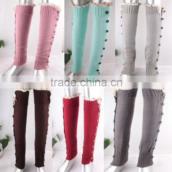 Boot cuff Leg warmer in colors with lace, knitted boot cuffs with button, knee high socks, boot topper, boot cuff accessories