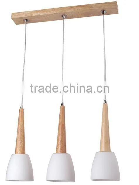 3 Lights Modern Style Glass Shades Wooden Island Light