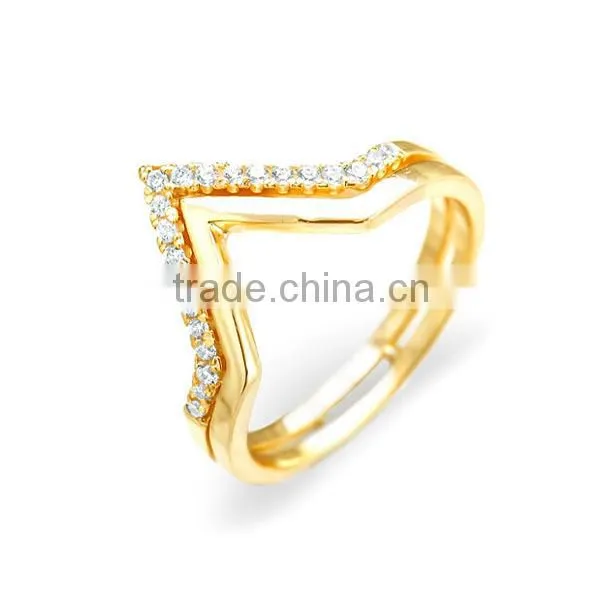 Double chevron CZ 925 sterling silver gilded ring