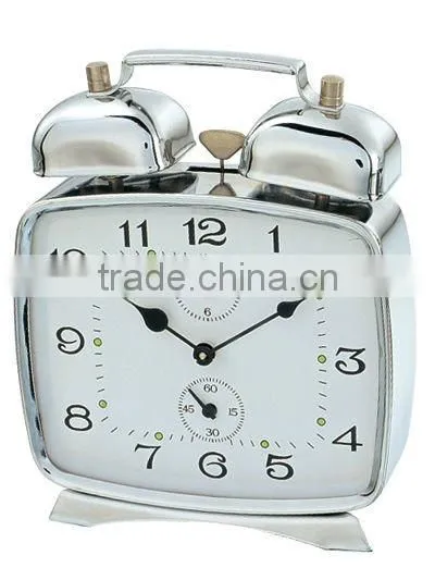 Square metal mechanical alarm clock, table clock