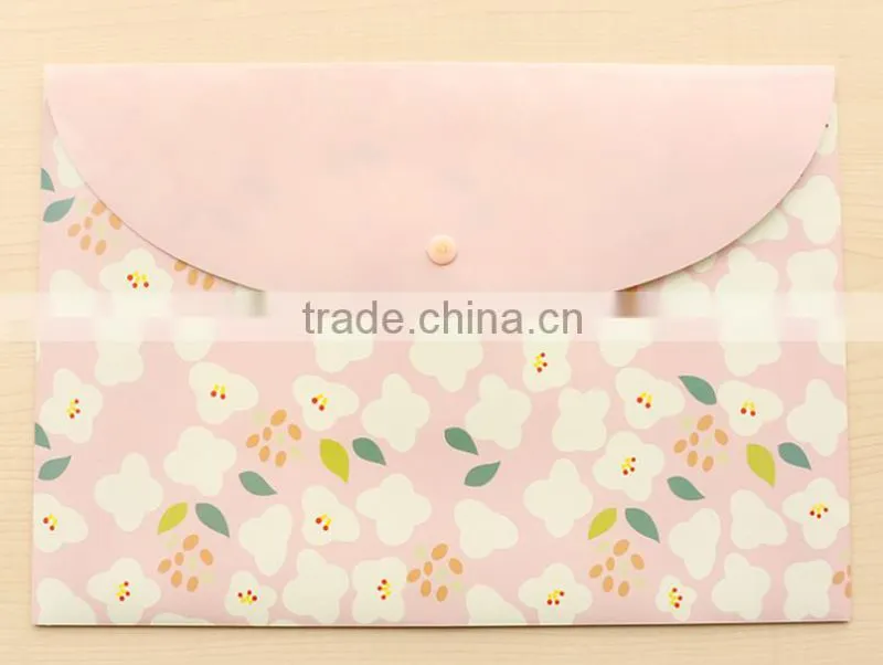 Flower printing PVC A4 document bag with snap china supplier