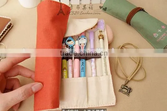 Retro style roll up school pencil bag/pencil case with rope