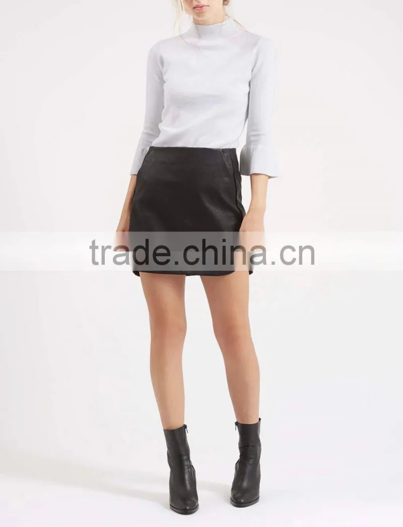 Cut Curved Hem Pelmet PU Skirt
