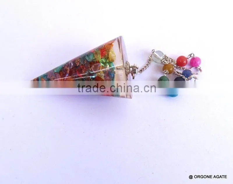 Orgonite Mix Onyx Stone Smooth Pendulum With Chakra Chain