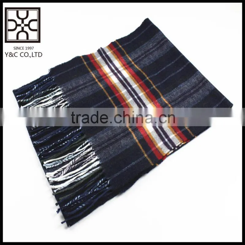 2015 New Design Checked Wool Scarf with Fringe