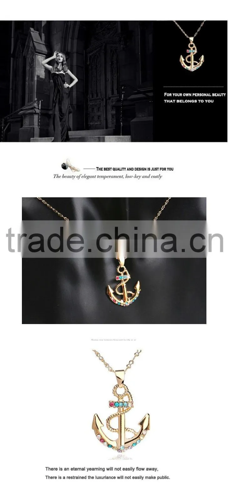 2016 Fashion Anchor Jewelry Crystal Wedding 18K Gold Necklace Designs