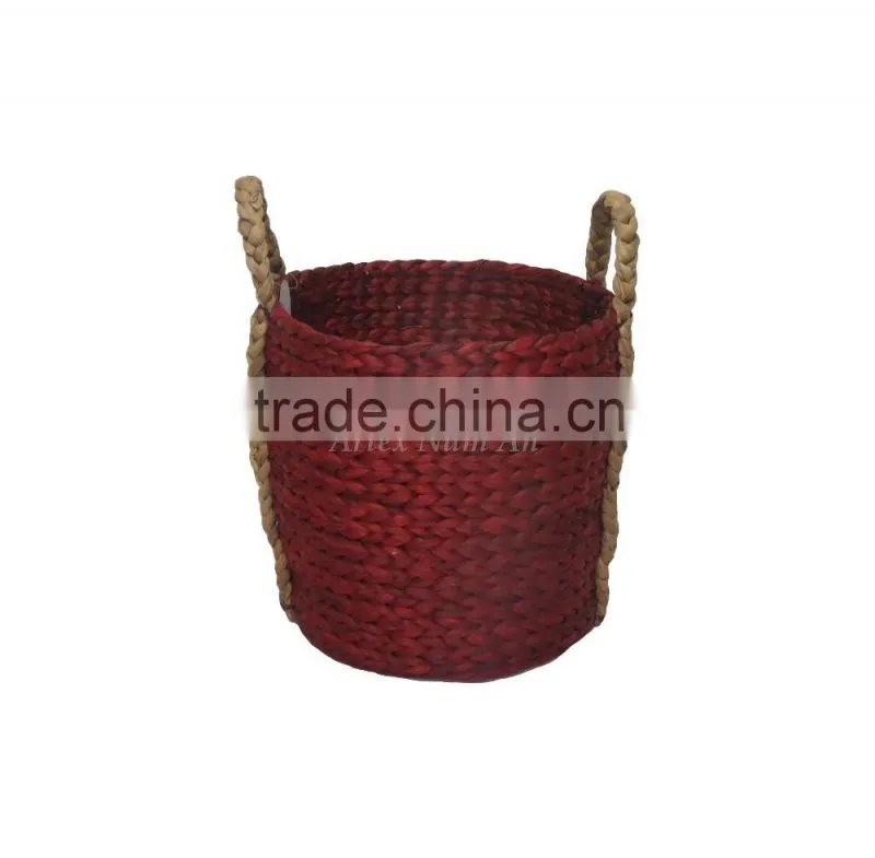 Round water hyacinth baskets with handles, storage water hyacinth baskets, laundry baskets, natural material with good price