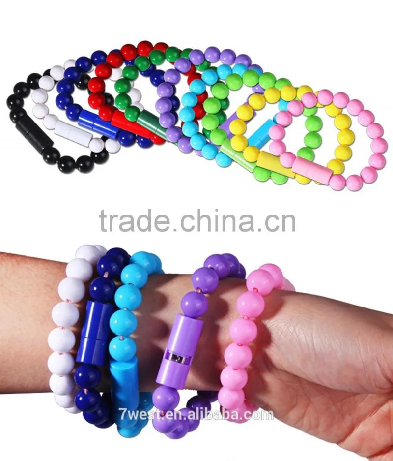 Candy Color Wearable Bracelet Wrist Pearl Micro USB cable&8pin Cable for iPhone5/6