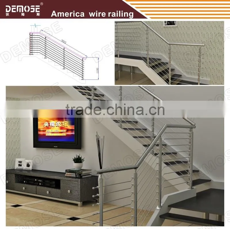 stainless steel balustrade wire with wood handrail for interior