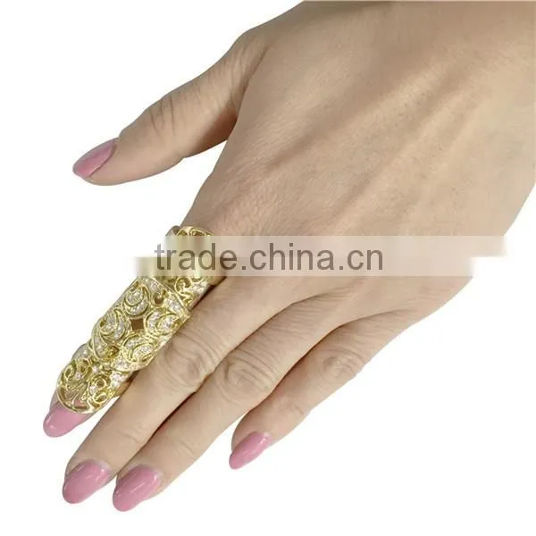 New Arrival Hollow Crystal Link Finger Ring Womens Fashion Ring Jewelry