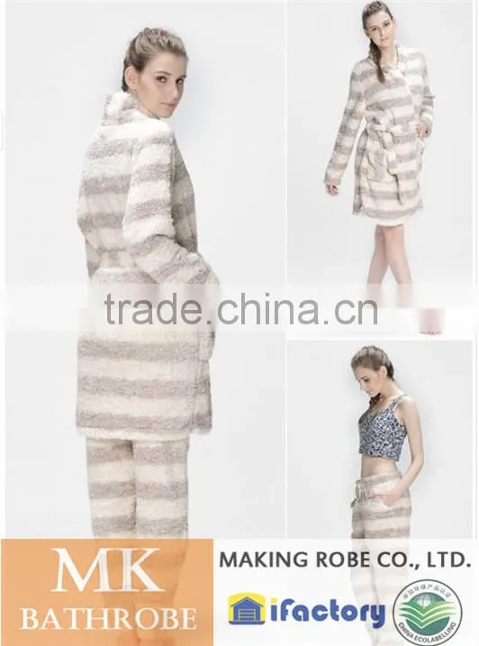 High Water Absorbency Women Fleece Stripe Robe /Bathrobe