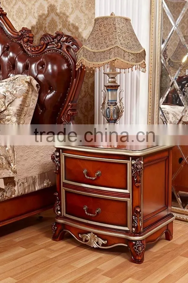 Yumian luxury royal European style oak solid wood bedroom furniture set Bed Bedside table Wardrobe Dressing table Commode