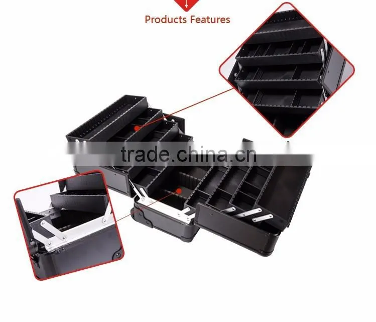 4 in 1 makeup trolley black professional cosmetic rolling makeup case