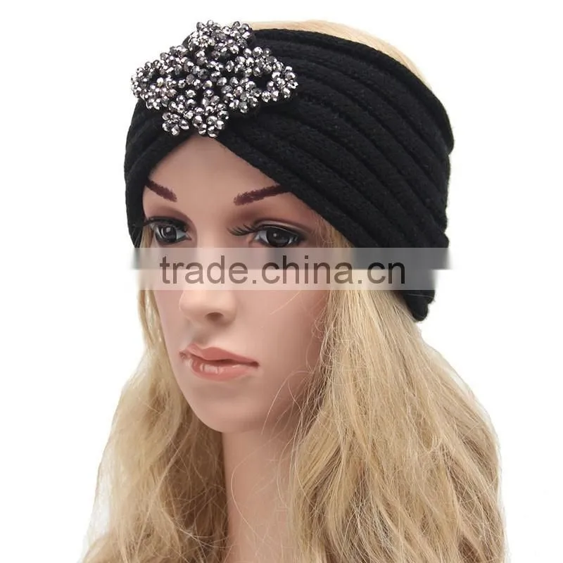 New style Women Winter Crochet Headbands-rhinestone flower crochet headband