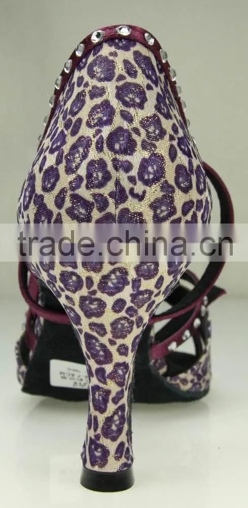 Suphini Leopard Latin Dance Shoes Purple 7.5cm heel