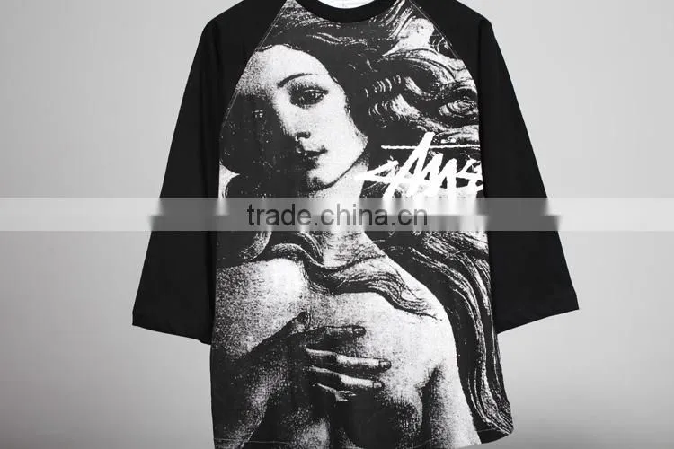 2015 summer fashion full print 3d t shirt,black raglan sleeves human sublimation printing t shirts