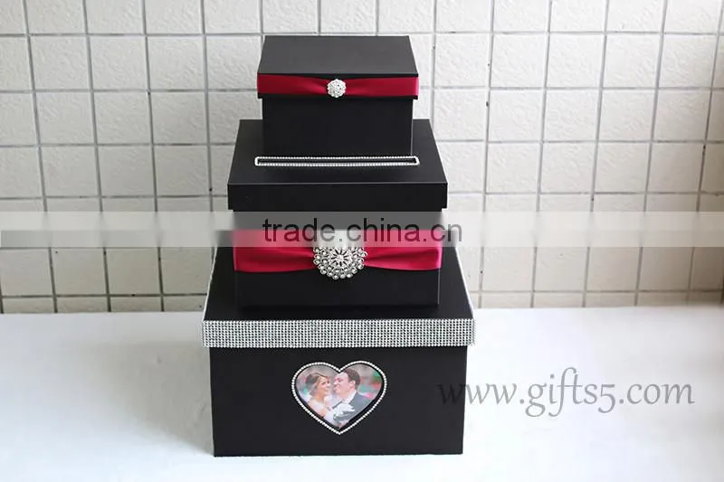 High quality black wedding gift box with photo frame in handmade