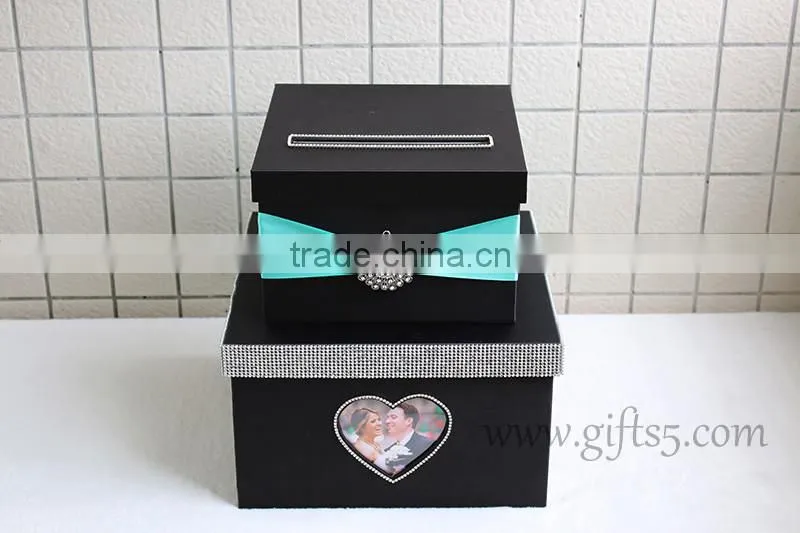 Elegant Handmade black wedding cardbox with photo frame