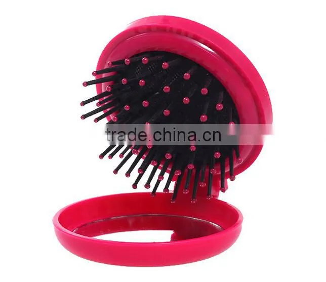 Yiwu Wholesale High Quality Mini Round Shape Folding ABS Head Massage Comb with Mirrow