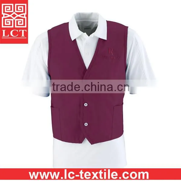 wholesale dust free 65% polyester/35% cotton twill fabric durable work vest with custom embroidery(LCTU0003)