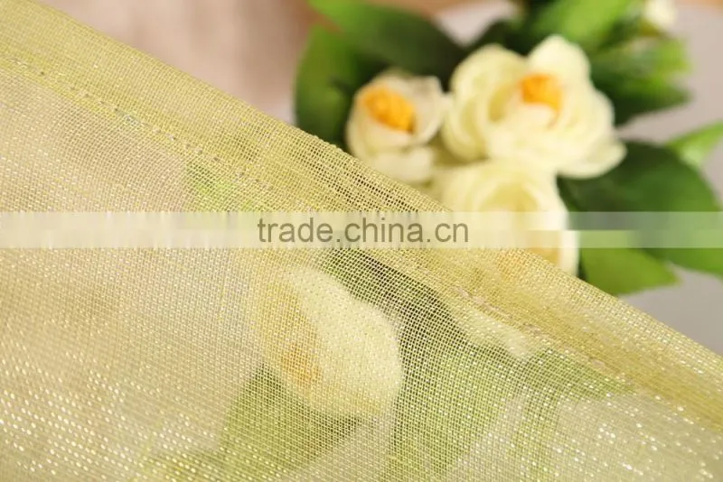 100% polyester fabric gold and silver metallic yarn voile sheer eyelet curtain drapes