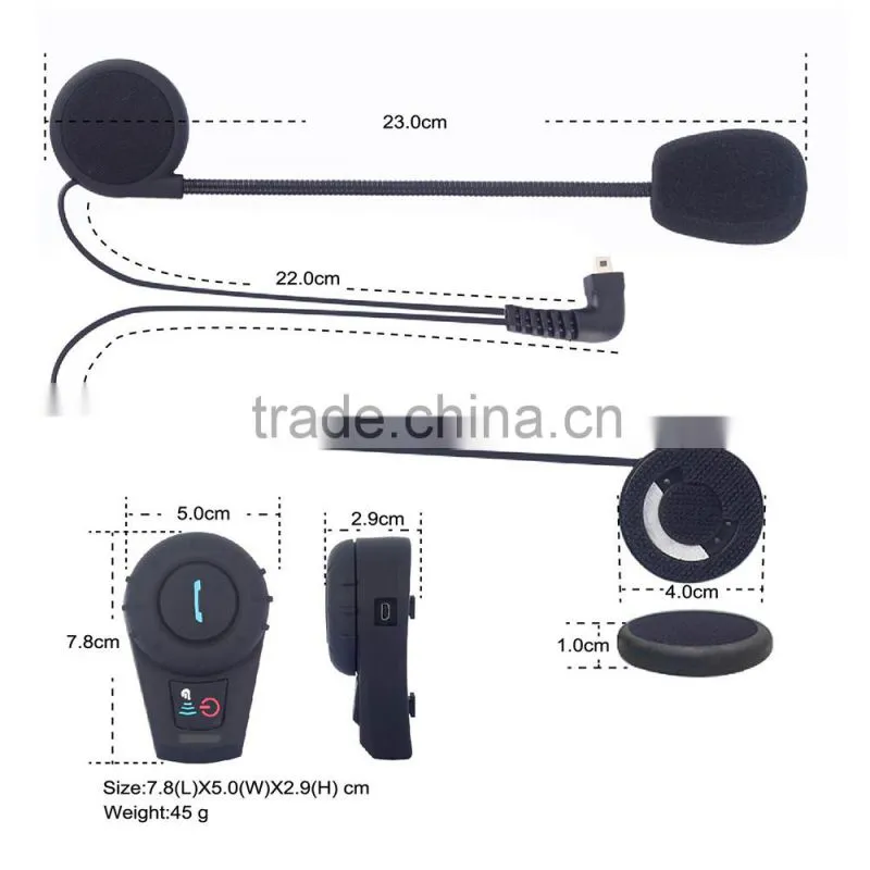 2016 new! 2 pcs waterproof motorcycle bluetooth intercom interphone headset for moto helmet intercommunicador with FM function