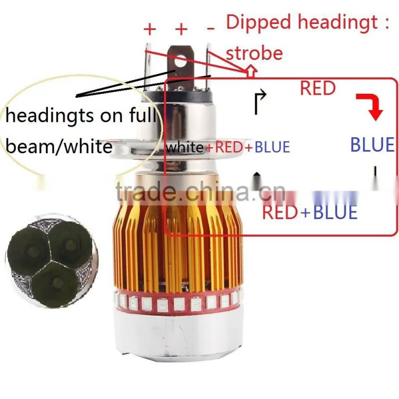 H6 motorcycle led strobe light 9W with high/low beam led motorcycle lights