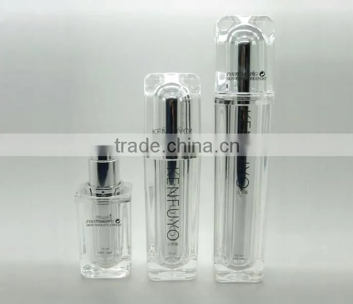 square shape plastic lotion bottle cosmetic packaging plastic serum bottle silver color