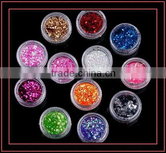 H1-007 12COLOURS BIG GLITTER POWDER ,nail art fine powder