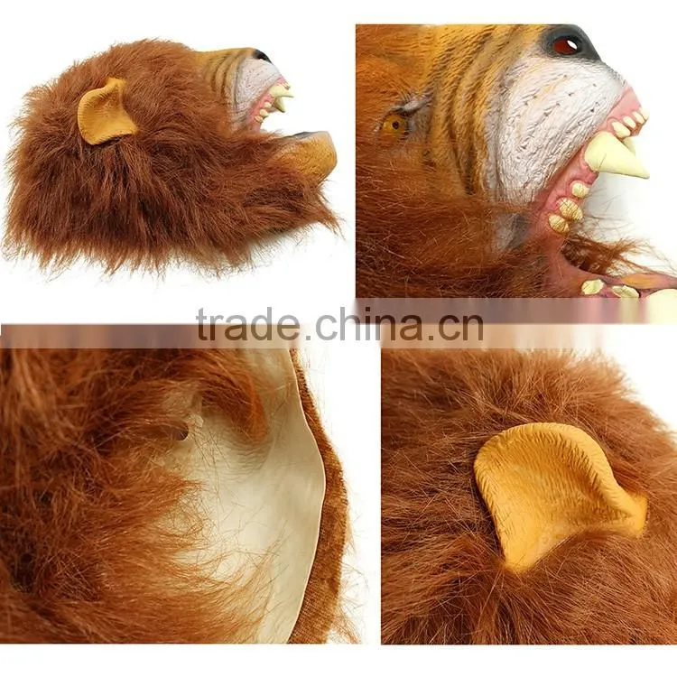 Halloween Costume Ideas Funny Carnival Real Animal Lion Latex Mask