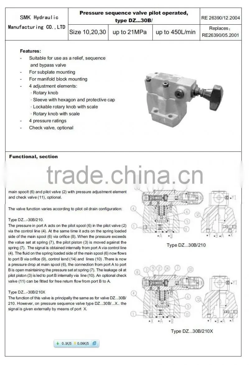 Rexroth type DZ30 Pressure sequence valve pilot operated