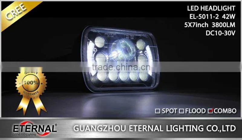 5x7in 42W high power automotive truck off road sealed beam led headlight dual beam with halo ring H4 plug