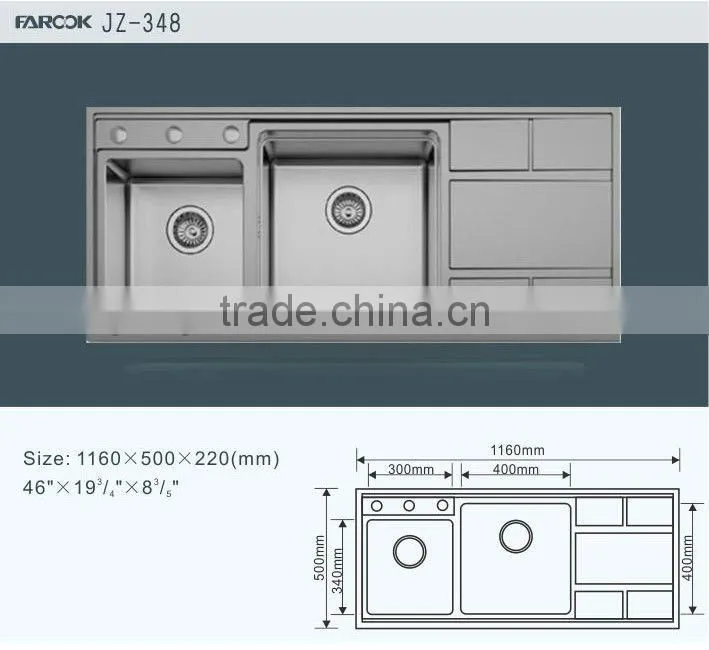SS double bowl stainless steel sink with drainboard