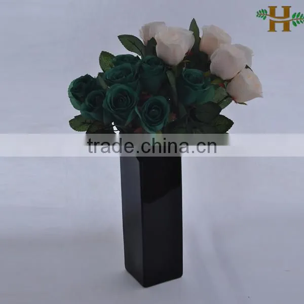 Black oblique opened square glass vases