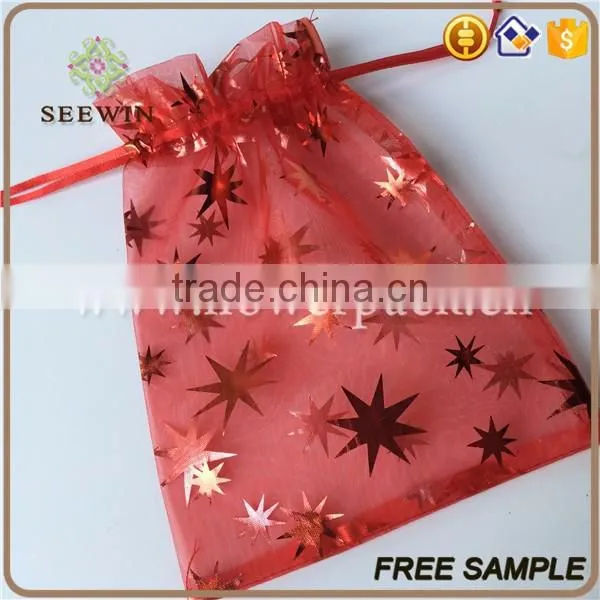 red metal print soft organza popular feast day gift bag with pouch strawing