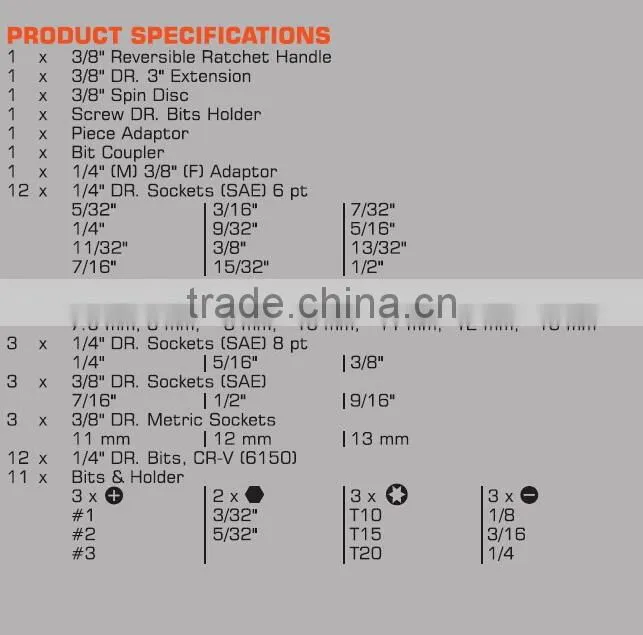 54 piece 1/4" & 3/8" DR. sockt set