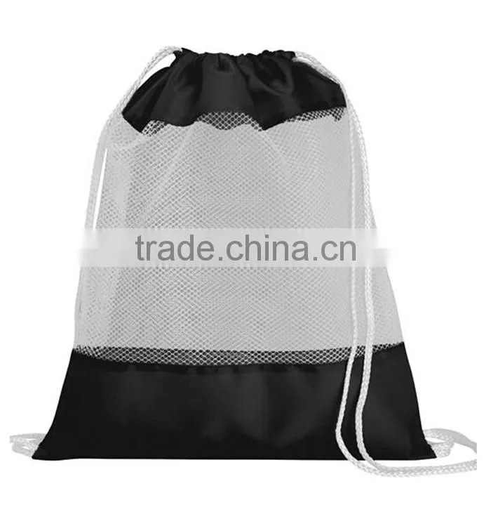 Quite Cool Black Promotional Polyester Foldable Waterproof Drawstring Backpack