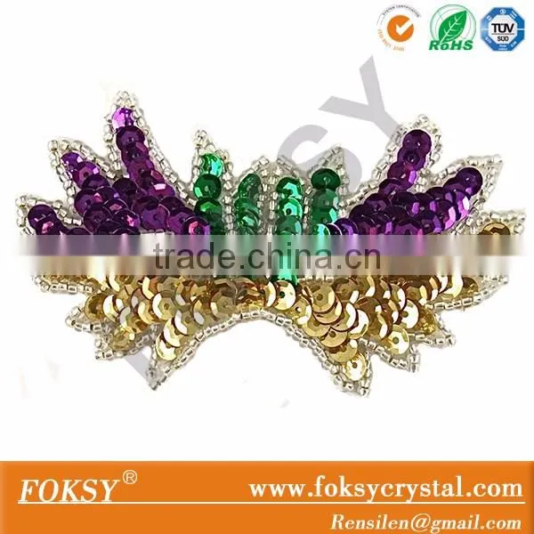 Factory wholesale mardi gras sequin iron on patches embroidered