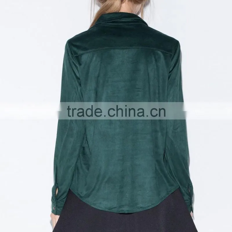 Womens Vintage Faux Suede Tops Loose Button Up T Shirt Blouse