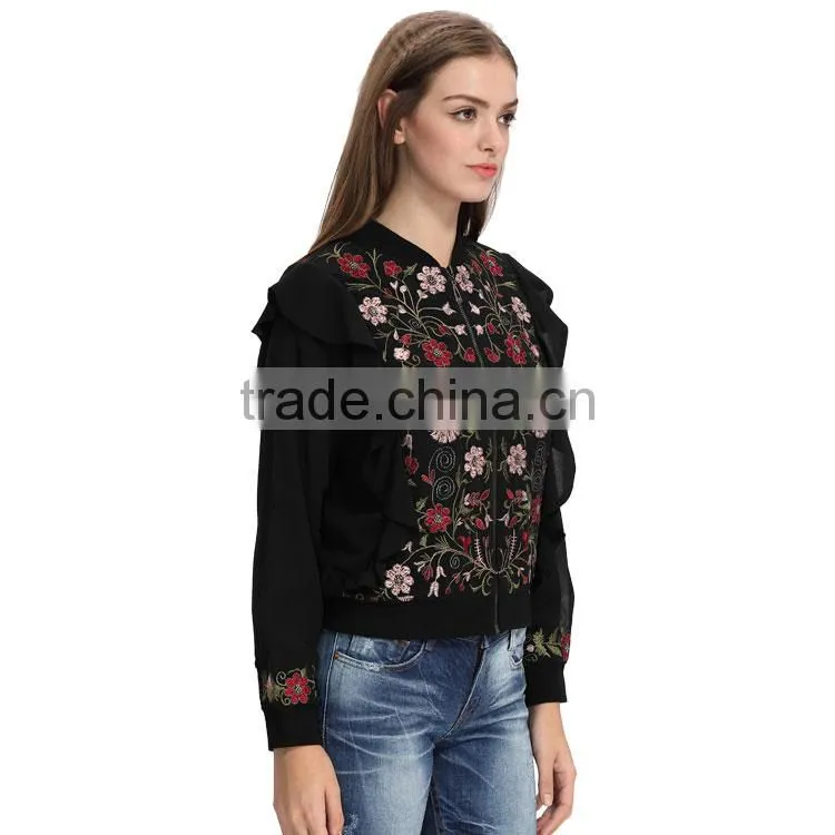 Latest fashion custom women bomber flower jacket