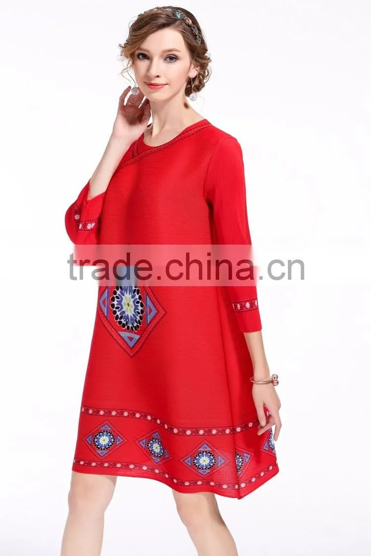 Half sleeve women faddish loose printed crumple dress