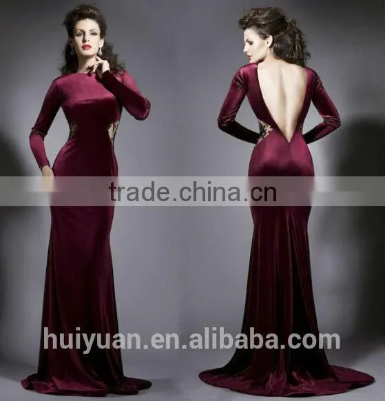 purple velvet long sleeve backless full length arabic evening gowns dresses