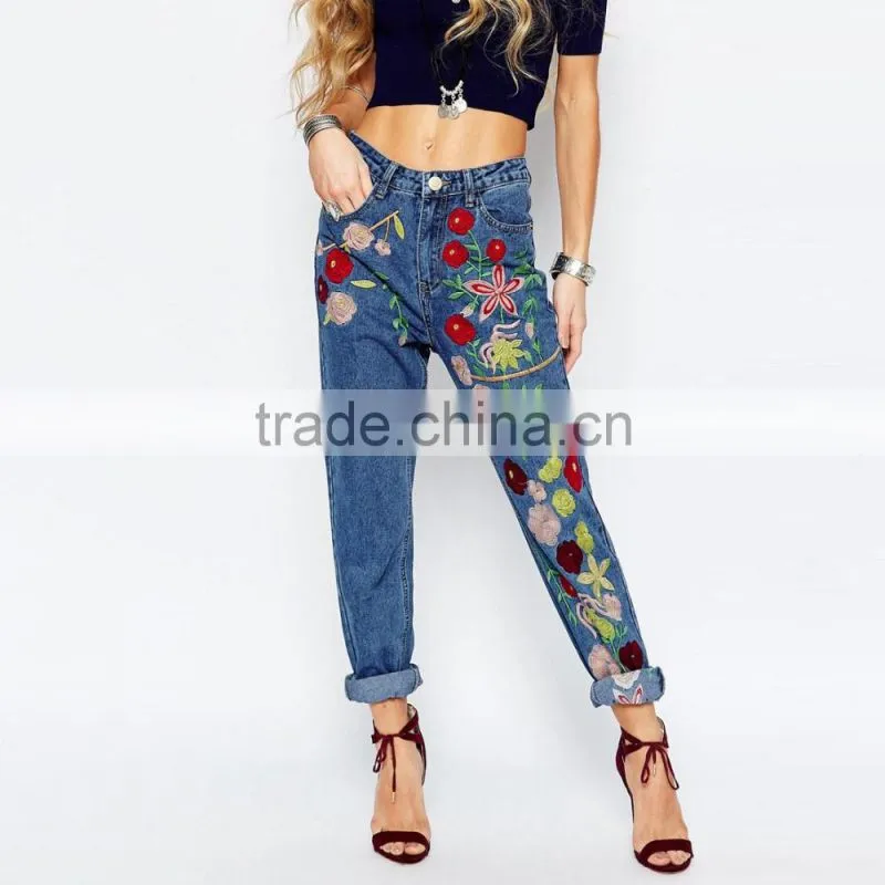 ladies jeans top design women embroidered jeans denim hot sale
