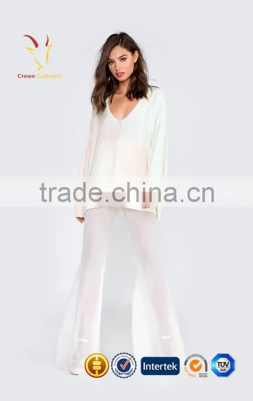 Women V Neck Pullover Knitting Pattern White Tops