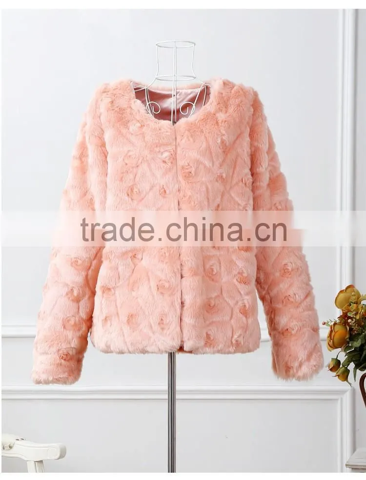 Super quality low price short faux rabbit fur coat pure printed lady fake fur short jackets